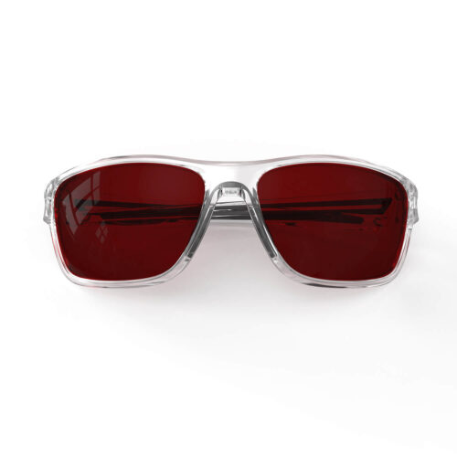 A Folded front view of Gloojo Night Ease™ Wrap Around Dark Red Lens Sleep Glasses – Gray