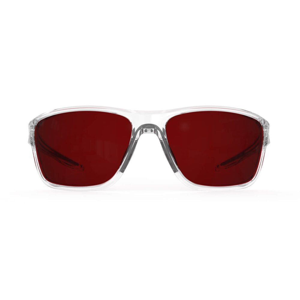 A Front view of Gloojo Night Ease™ Wrap Around Dark Red Lens Sleep Glasses – Gray