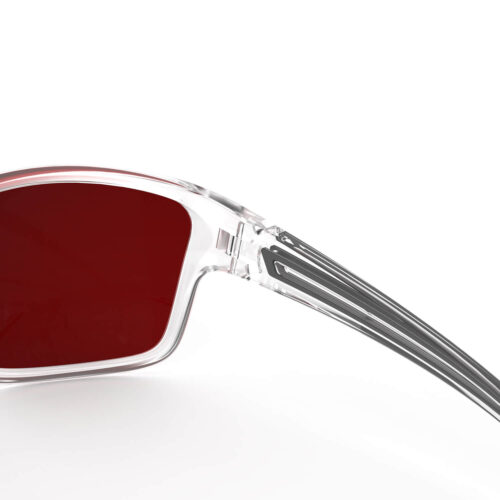 A Hinge closeup of Gloojo Night Ease™ Wrap Around Dark Red Lens Sleep Glasses – Gray
