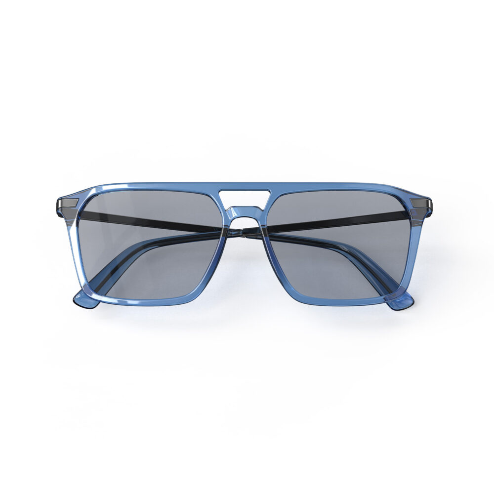 A Folded front view of Gloojo Square Aviator Blue Light Glasses for Migraine - Blue Gunmetal