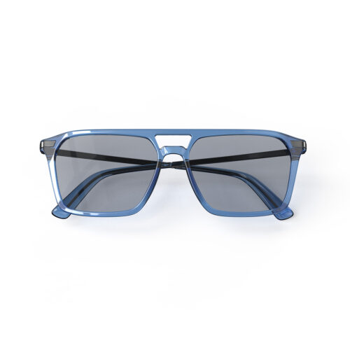 A Folded front view of Gloojo Square Aviator Blue Light Glasses for Migraine - Blue Gunmetal