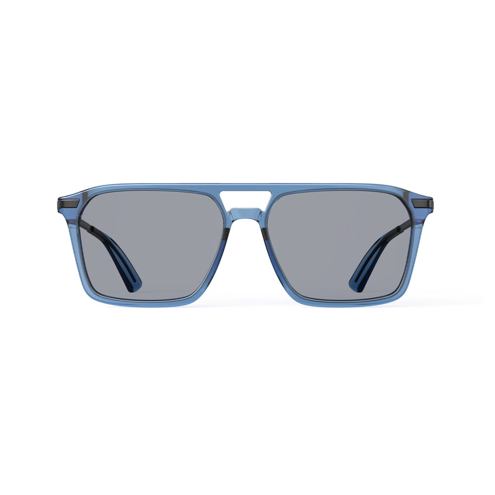 A Front view of Gloojo Square Aviator Blue Light Glasses for Migraine - Blue Gunmetal