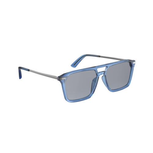 A Right side view of Gloojo Square Aviator Blue Light Glasses for Migraine - Blue Gunmetal