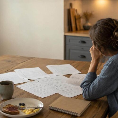 Scattered trigger lists on a kitchen table