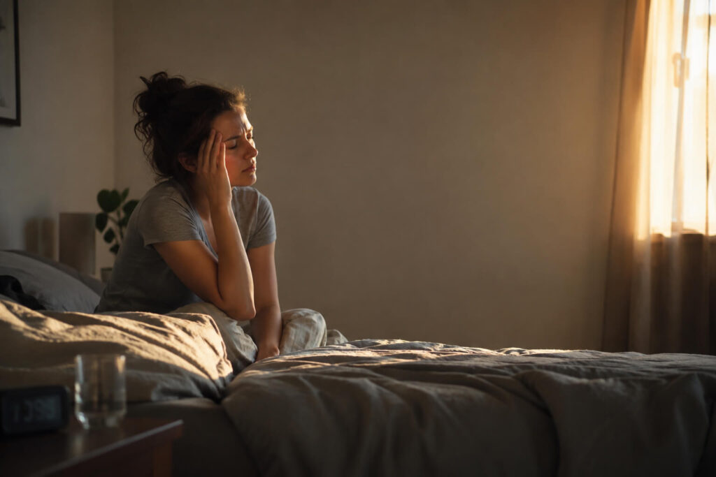 Woman sitting on bed at dawn with headache](assets/03-woman-sitting-on-bed-at-dawn-with-headache