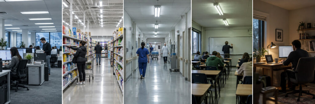 Common indoor environments with fluorescent lighting challenges